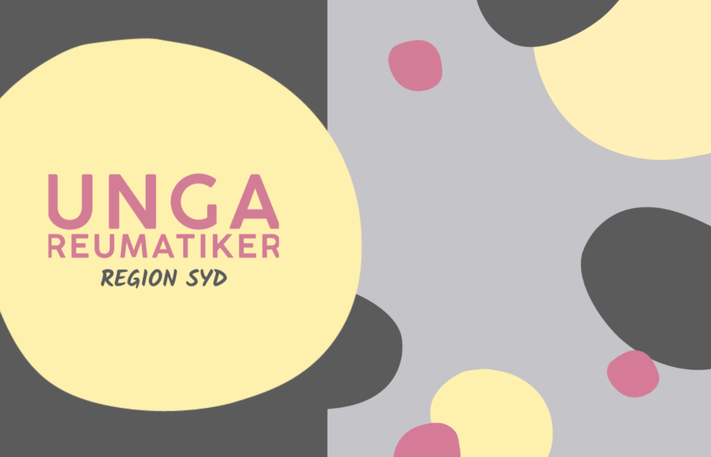 Logotyp för Unga Reumatiker Region Syd, mot en bakgrund med ljusgula och grå former